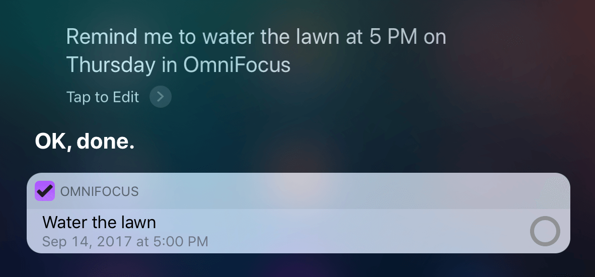 Adding an item to OmniFocus natively with Siri.