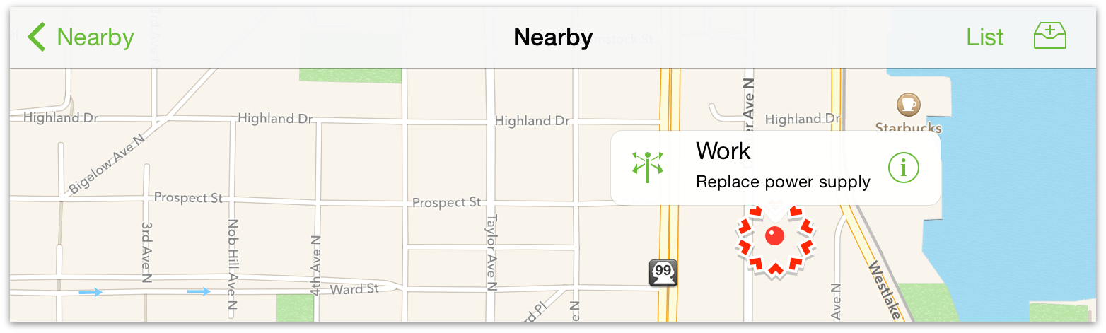 A context and action displayed on the Nearby Map view.