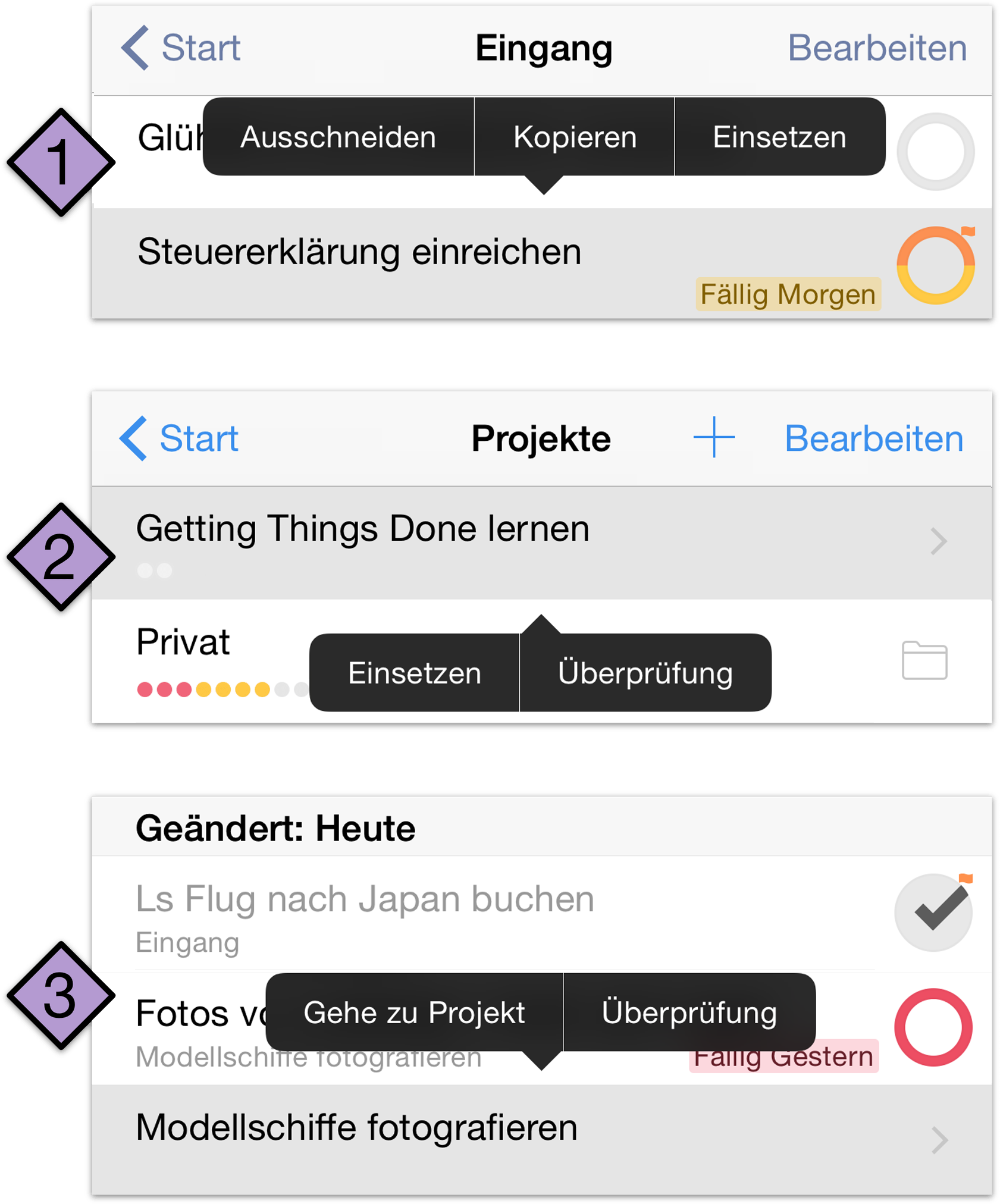 Kontextmenüs in OmniFocus 2 für iOS