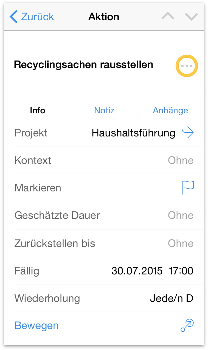 Projekteditor in OmniFocus für iOS auf dem iPhone
