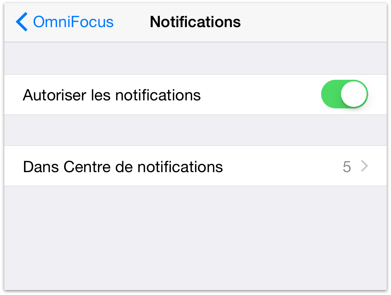 Notifications de Calendrier et réglages d'alertes dans l'application Réglages iOS.