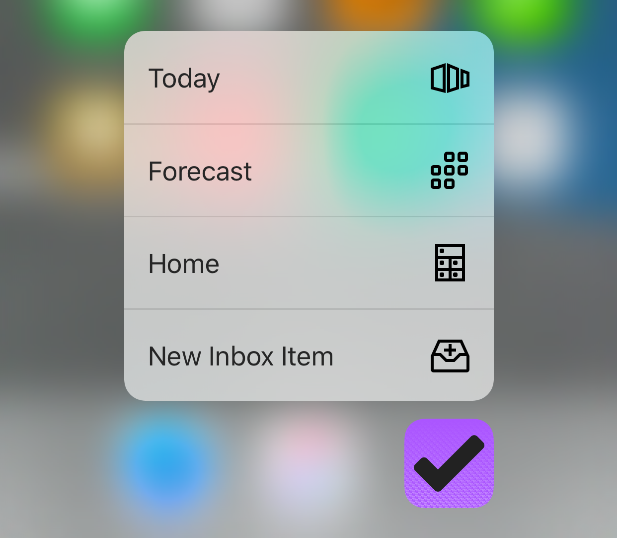 3D Touch from the OmniFocus for iOS app icon on the iOS home screen.