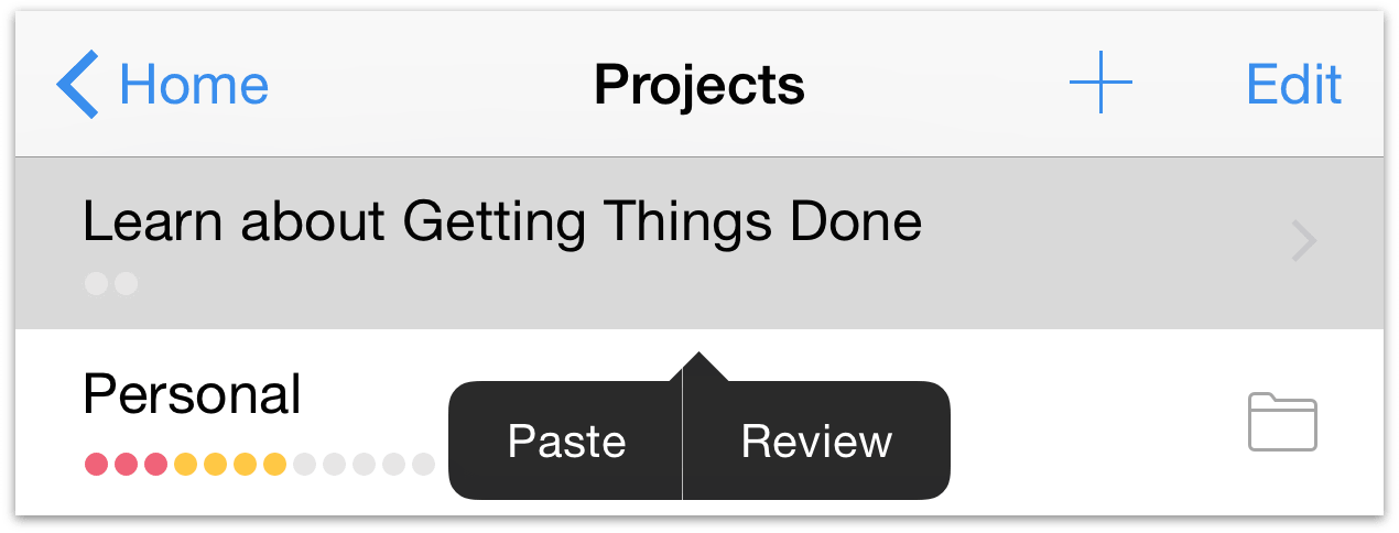 Choosing to review a project from the contextual menu.