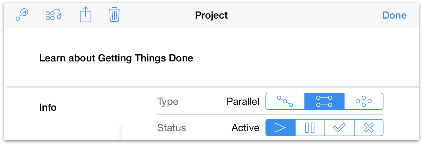 The project editor in OmniFocus for iOS on iPad.