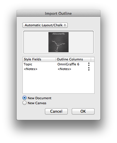 The Import Outline dialog