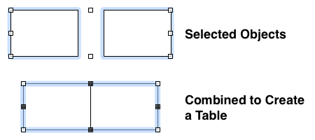 Select objects and then choose Make Tables from the Arrange menu to combine and convert those objects into a table