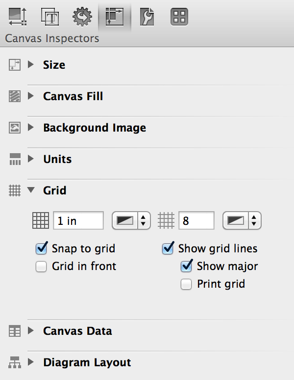 The Grid pane of the Canvas inspector