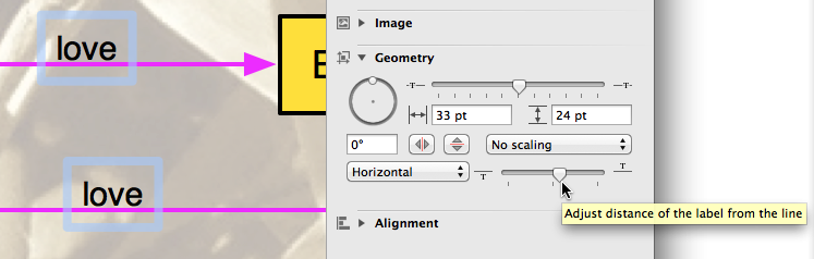 With the labels selected, use the slider to adjust the labels position relative to the line