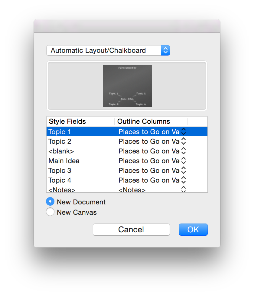 The Import Outline dialog