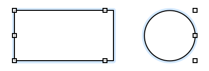 With two objects selected, the eight resizing handles shift to encompass the area in which those objects exist.