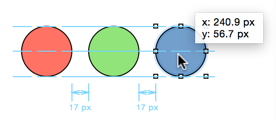 Smart Alignment Guides and Smart Distance Guides help you align objects as you move them around on the canvas