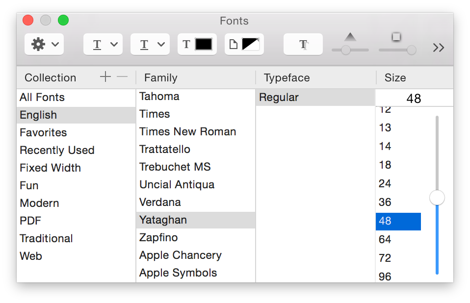 The Fonts panel