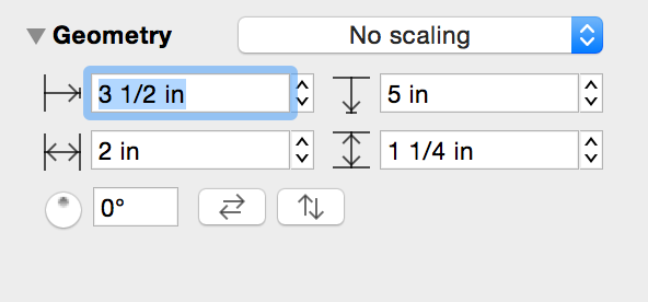 Entering info in the Geometry inspector