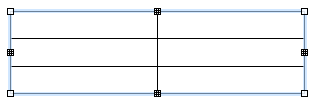 The edge handles on a table object look like little grids, while the corner handles can be dragged to add or remove columns and rows