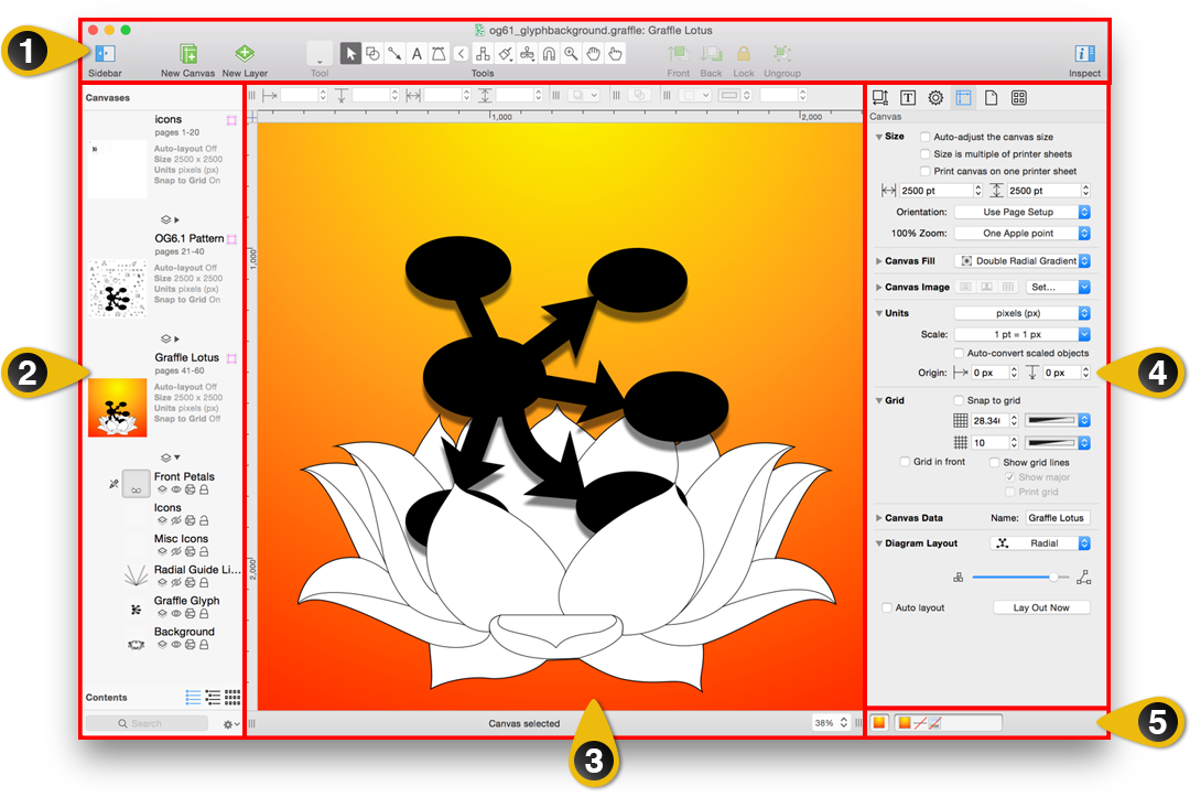 An overview of OmniGraffle's user interface