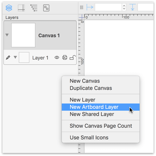 Control-clicking on the Sidebar gives you the ability to add a new Artboard Layer