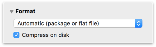The Format inspector, showing the settings for storing files locally on your Mac's hard drive