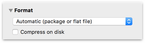 The Format inspector, showing the settings for storing files in a version control system