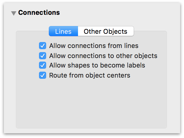 The Connections inspector, displaying the options for Lines