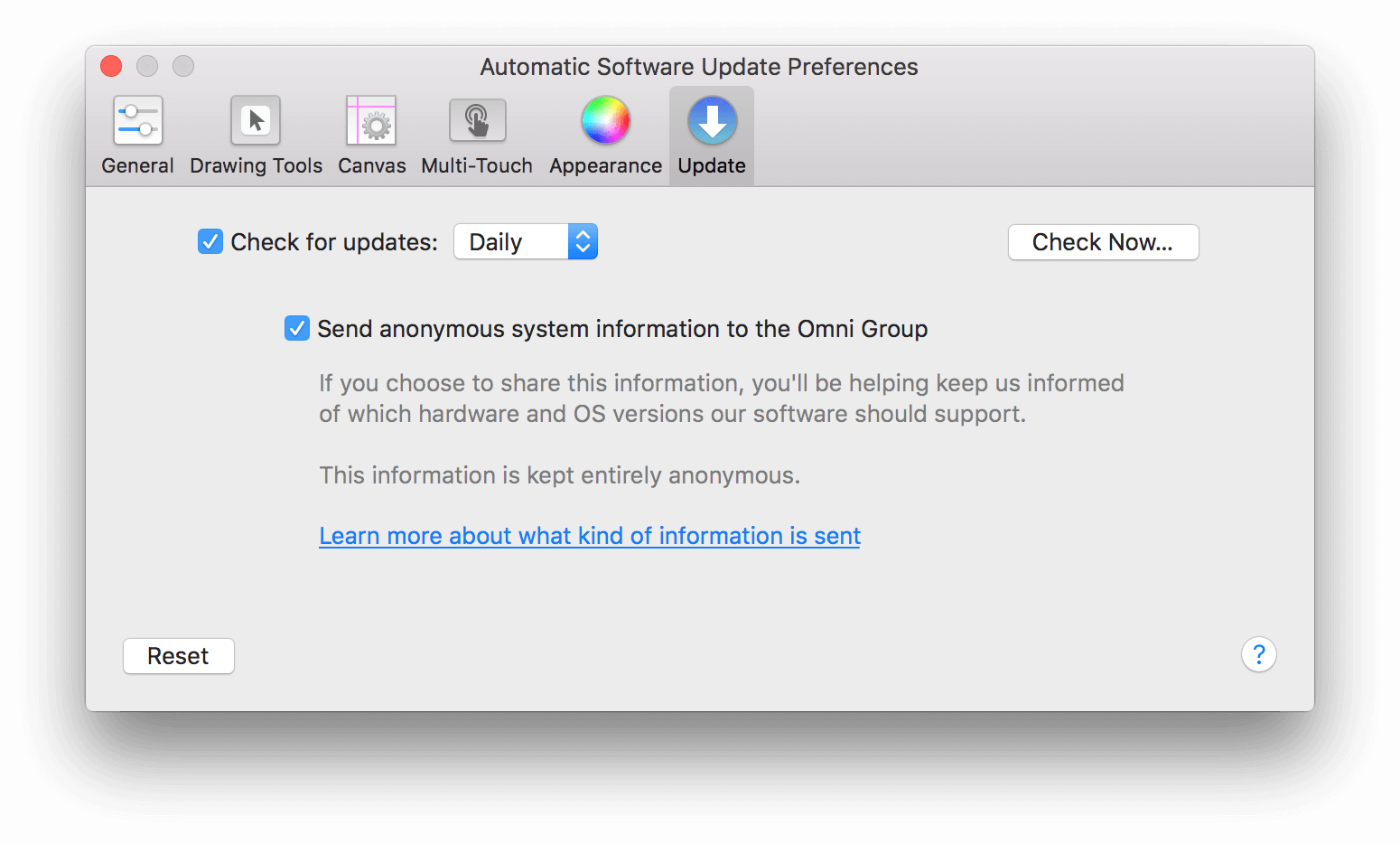 OmniGraffles Update preferences