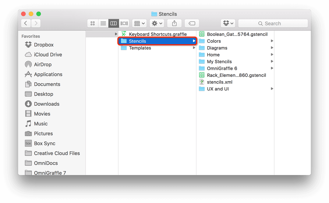 Selecting the Stencils window in the Finder