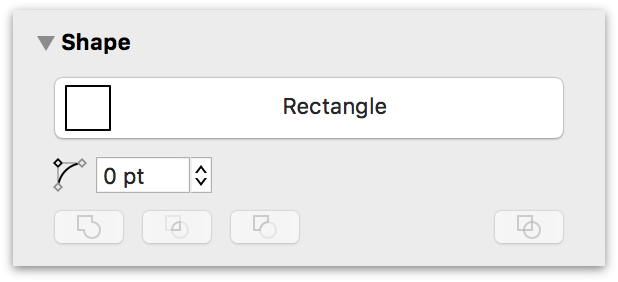 The Object inspectors with the Shape inspector open