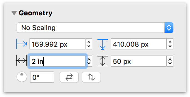 Entering info in the Geometry inspector