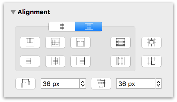 The Alignment inspector, set to Align to Canvas