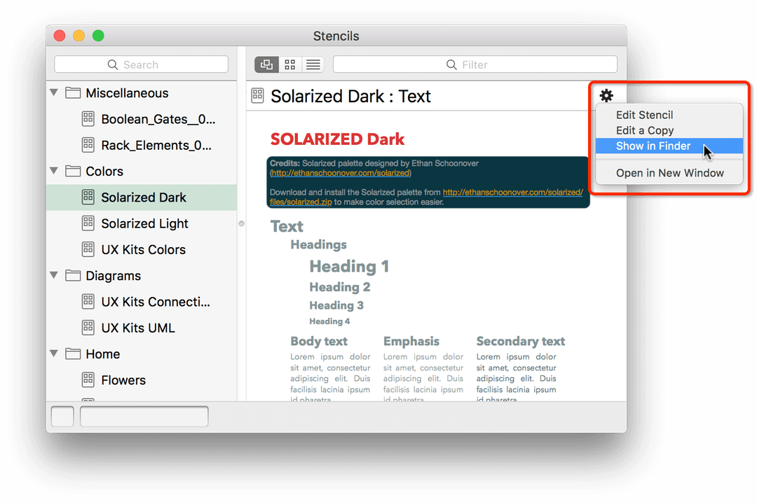 Choose Show in Finder from the gear menu of any stencil
