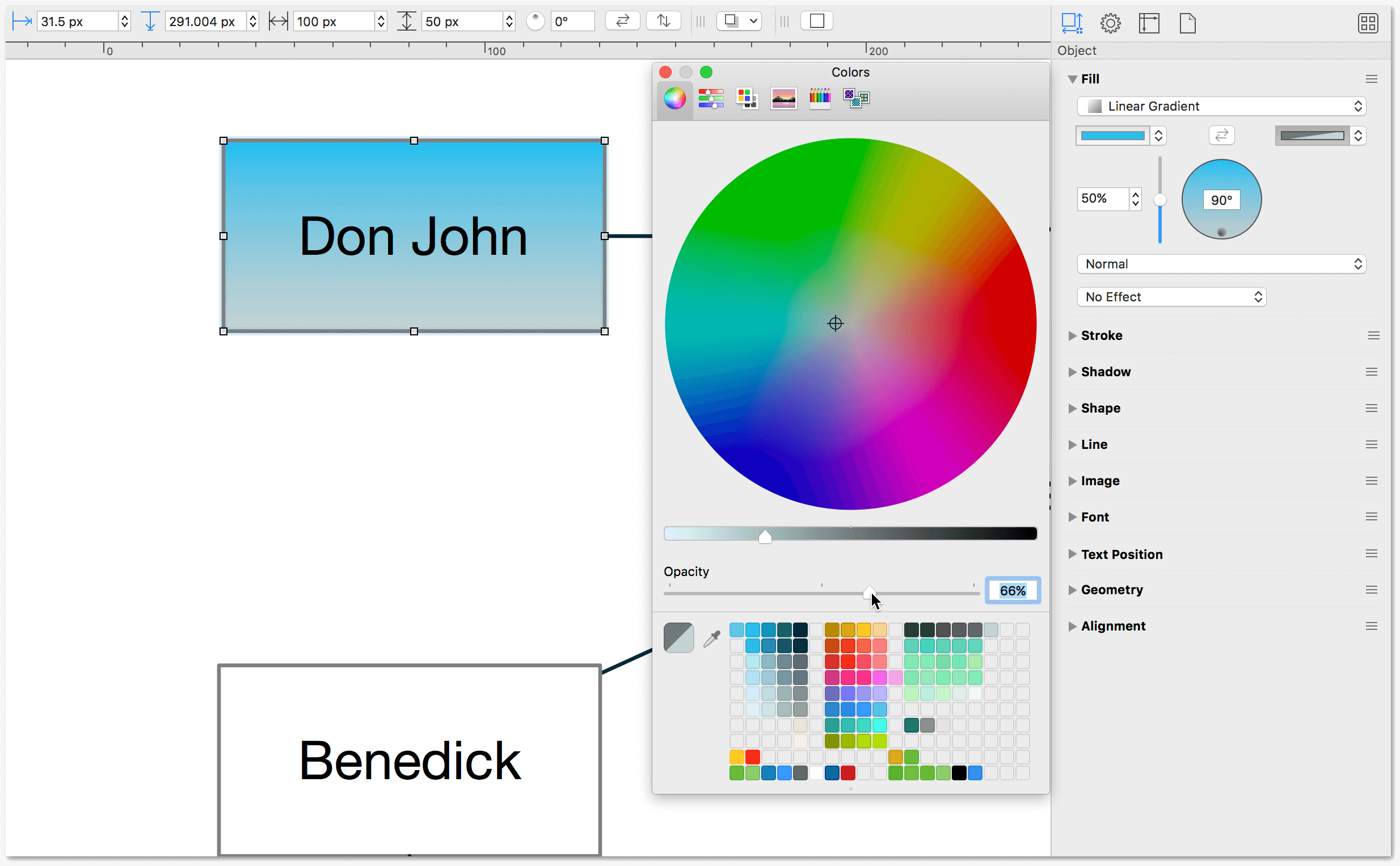 Adding color and a gradient fill to an object