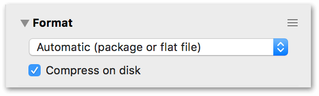 The Format inspector, showing the settings for storing files in OmniPresence or iCloud Drive