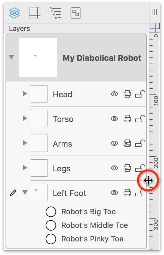 Making the sidebar wider by clicking and dragging in the space between the sidebar and the vertical ruler