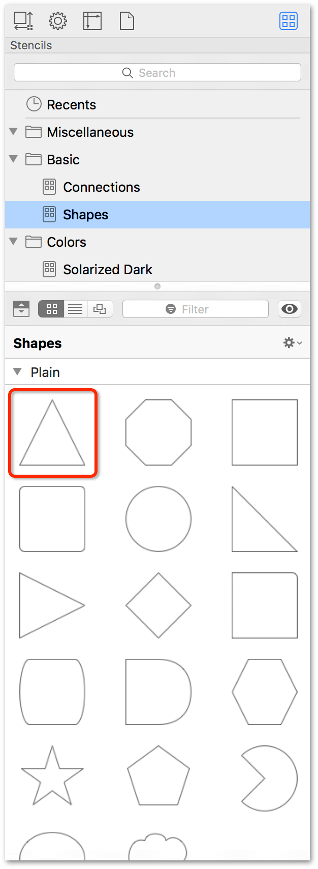 The Stencil Browser, showing that the triangle has been added to the stencil set.