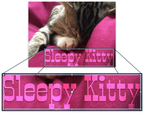 A picture of a kitten sleeping on a blanket, with the words "Sleepy Kitty" blurred and pixelated on the layer above.