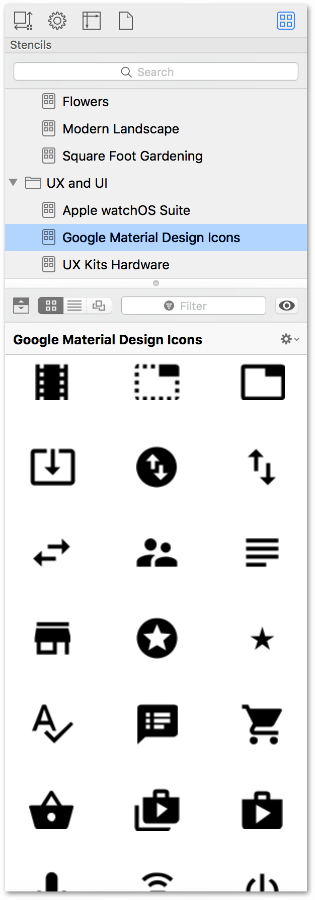 The Stencils Browser as shown in the right sidebar