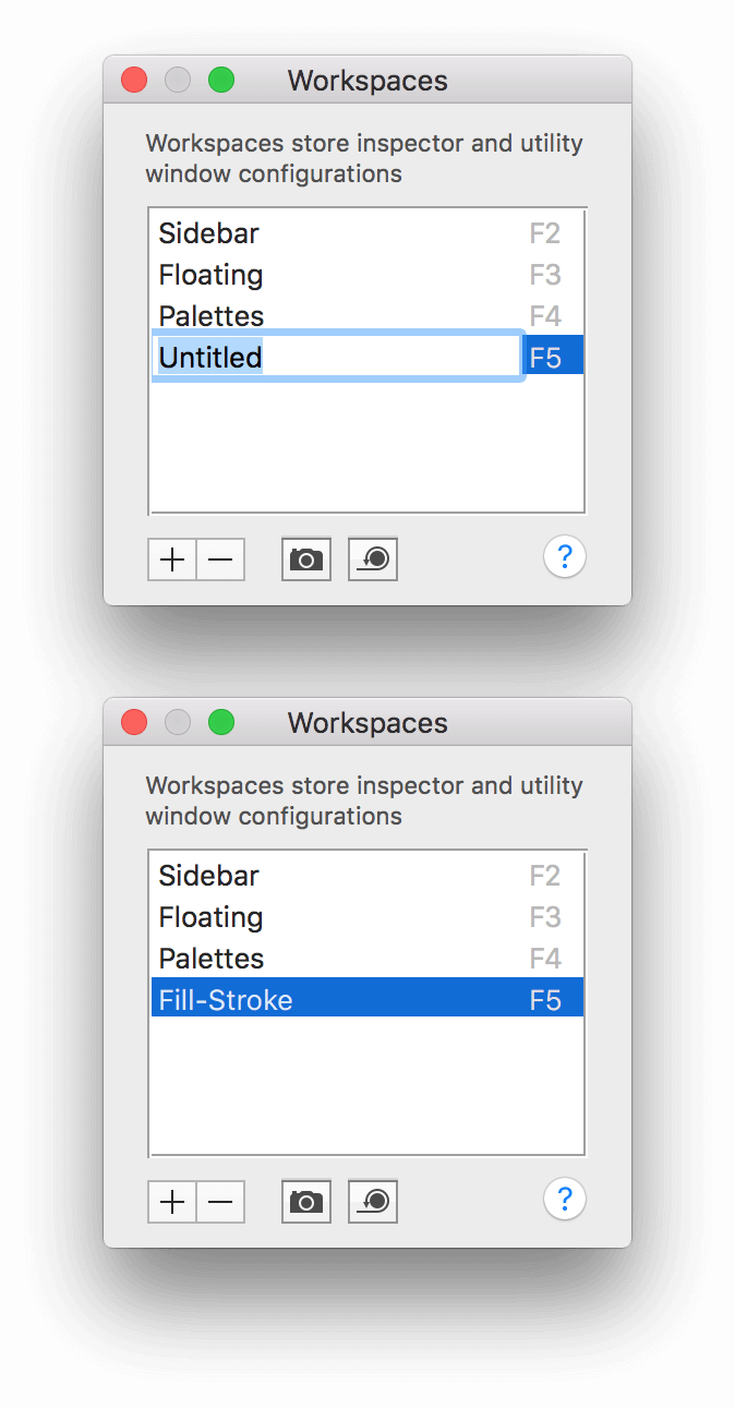 Assigning the Fill-Stroke name to the new Workspace