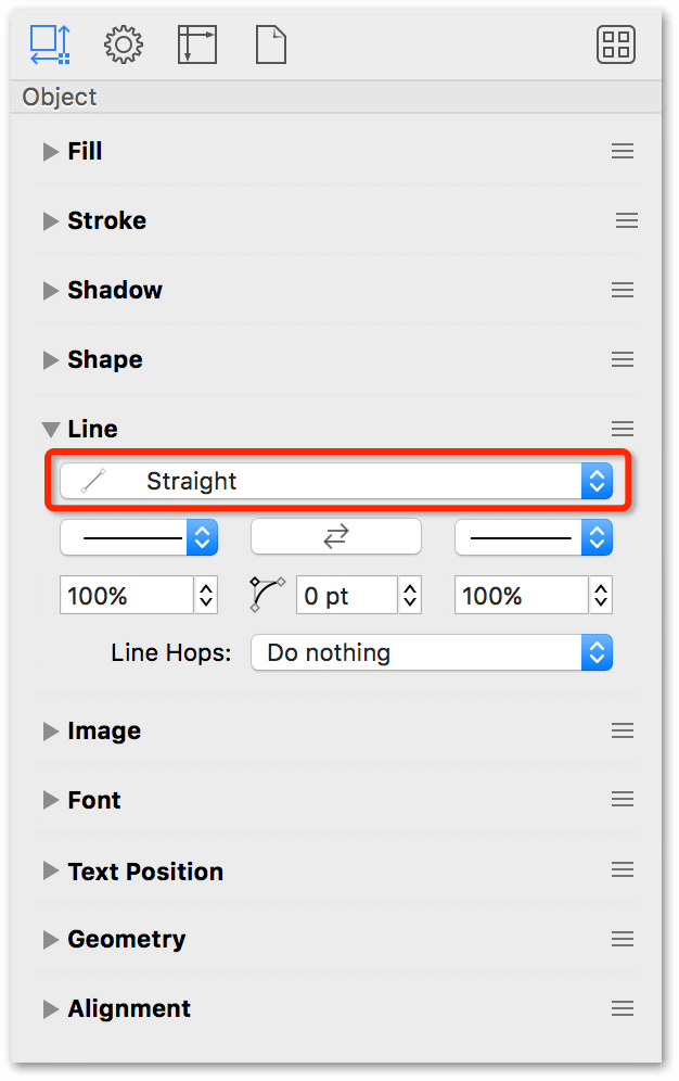 Change the Line Type from curved to straight