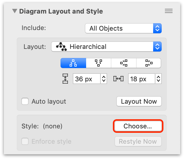 Click Choose in the Diagram Layout and Style inspector to open the sheet with available style templates.
