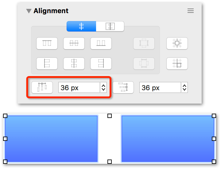 Using the Alignment inspector to perfectly align and space objects on the canvas