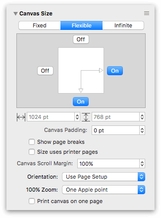 Using the Canvas Size inspector to create an Infinite canvas