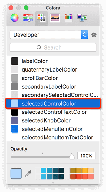 Setting the highlight color to the system default in the Colors window