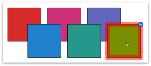 A series of colored squares. The square in the lower-right corner has the mouse pointer over it, and there is a link badge in its upper-right corner.