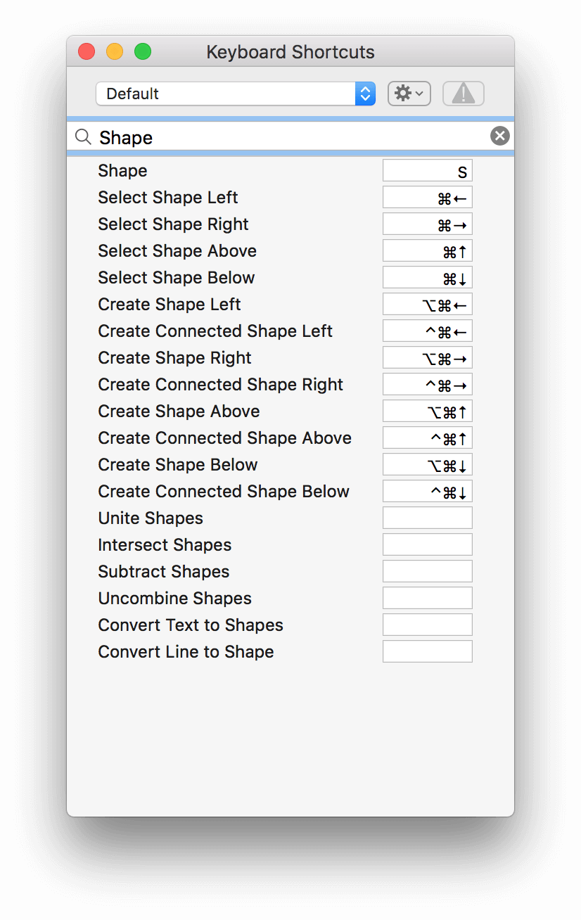 Searching for a keyboard shortcut