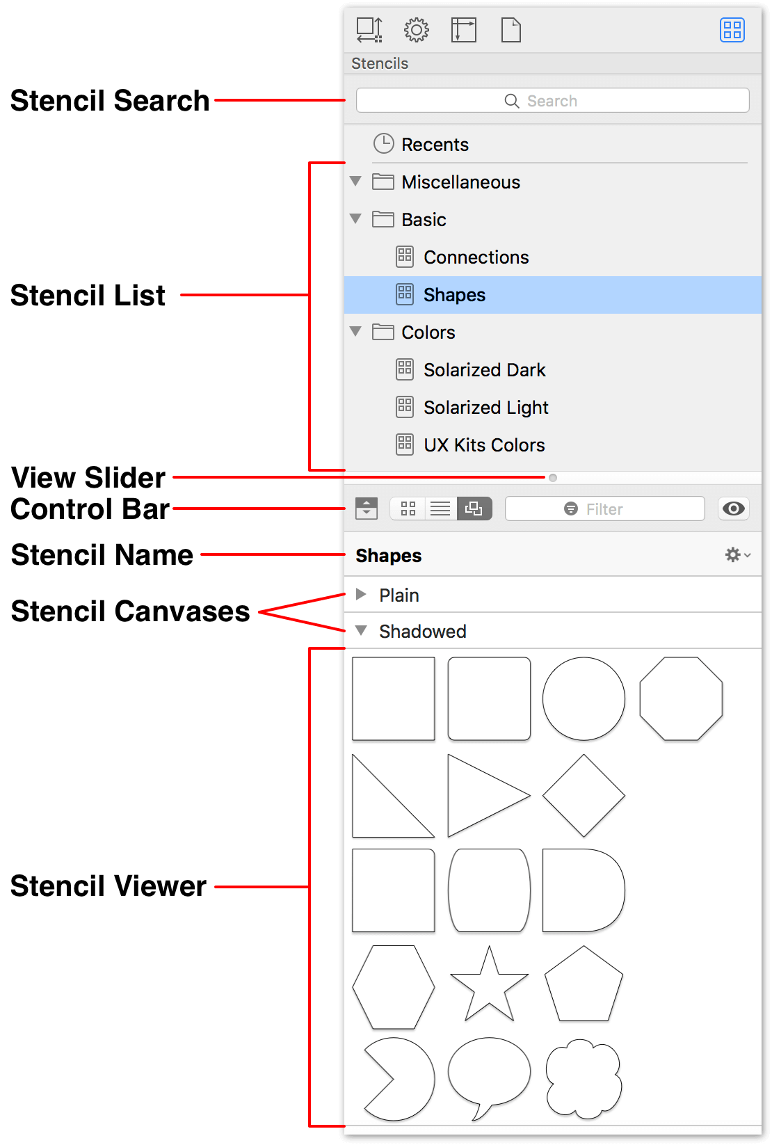 The Stencil Browser, as shown in the default position in the Right Sidebar.