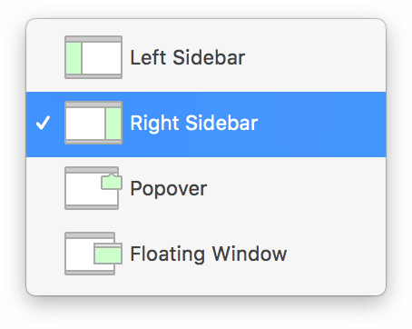 The Stencil Browser pop-up menu in the General Preferences pane lists options to place the Stencil Browser in the Left Sidebar, Right Sidebar, a Popover, or as a Floating Window.