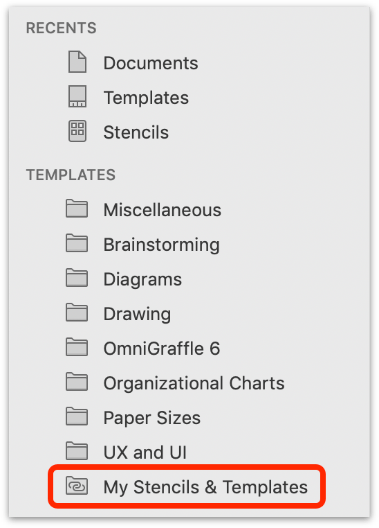 The Resource Browser, displaying the Miscellaneous folder in the sidebar under the Templates and Stencils sections