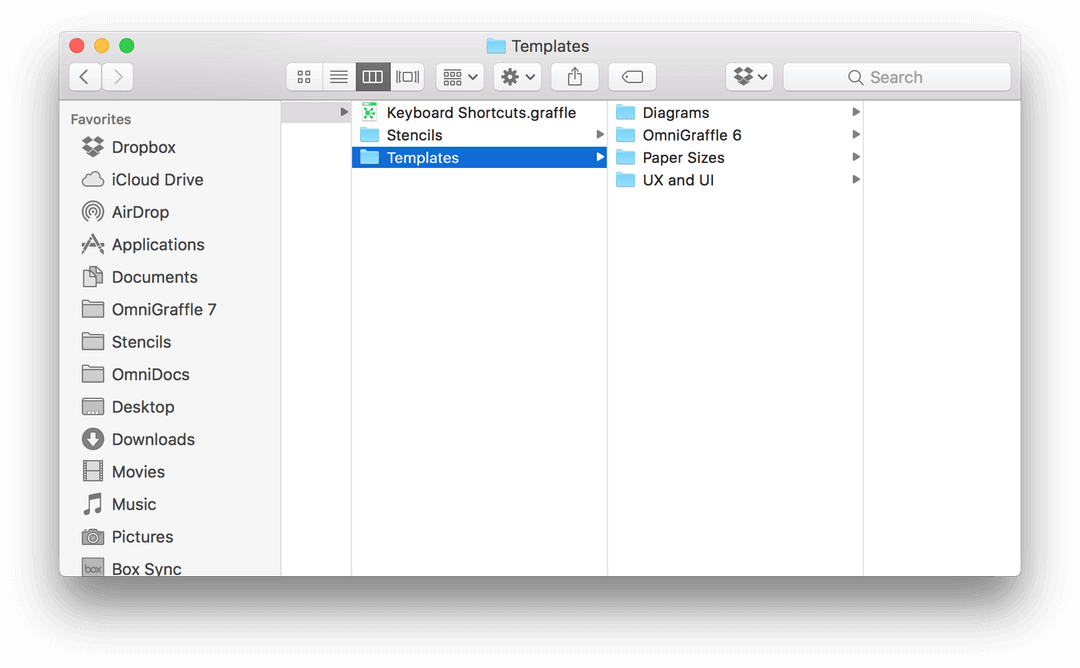 Selecting the Templates window in the Finder