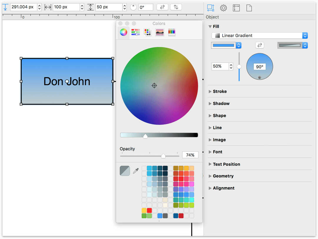 Adding color and a gradient fill to an object