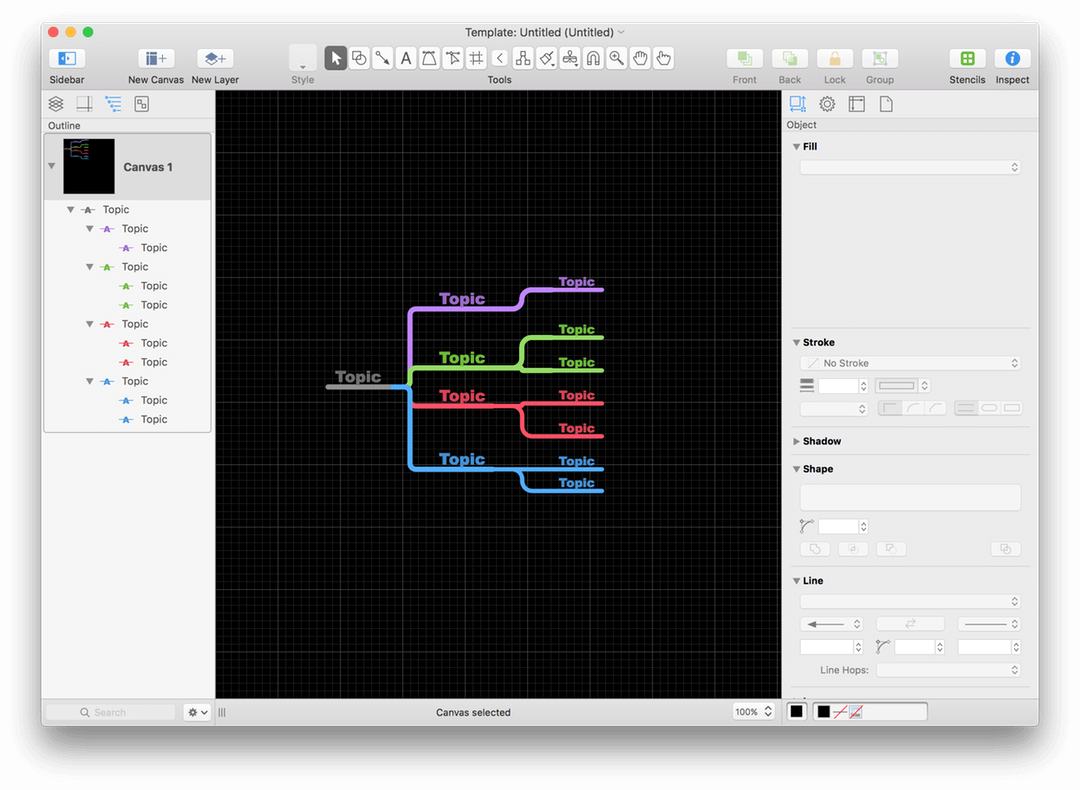 The template, whose styles you want to change, opens in OmniGraffle as an Untitled template file.