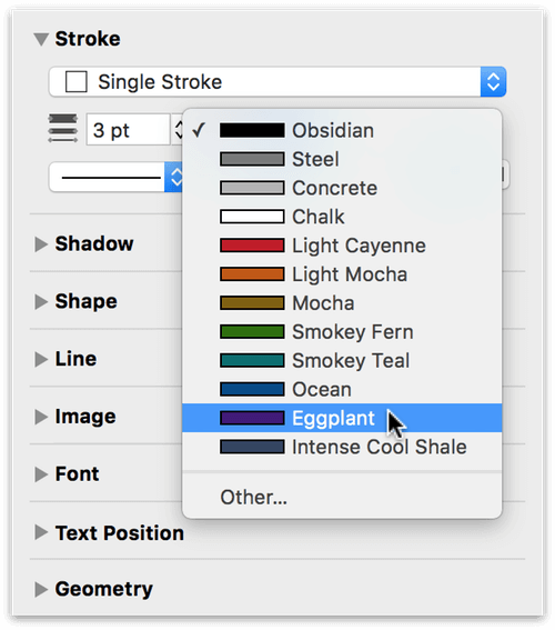 Changing the width of the stroke and its color using the Stroke inspector